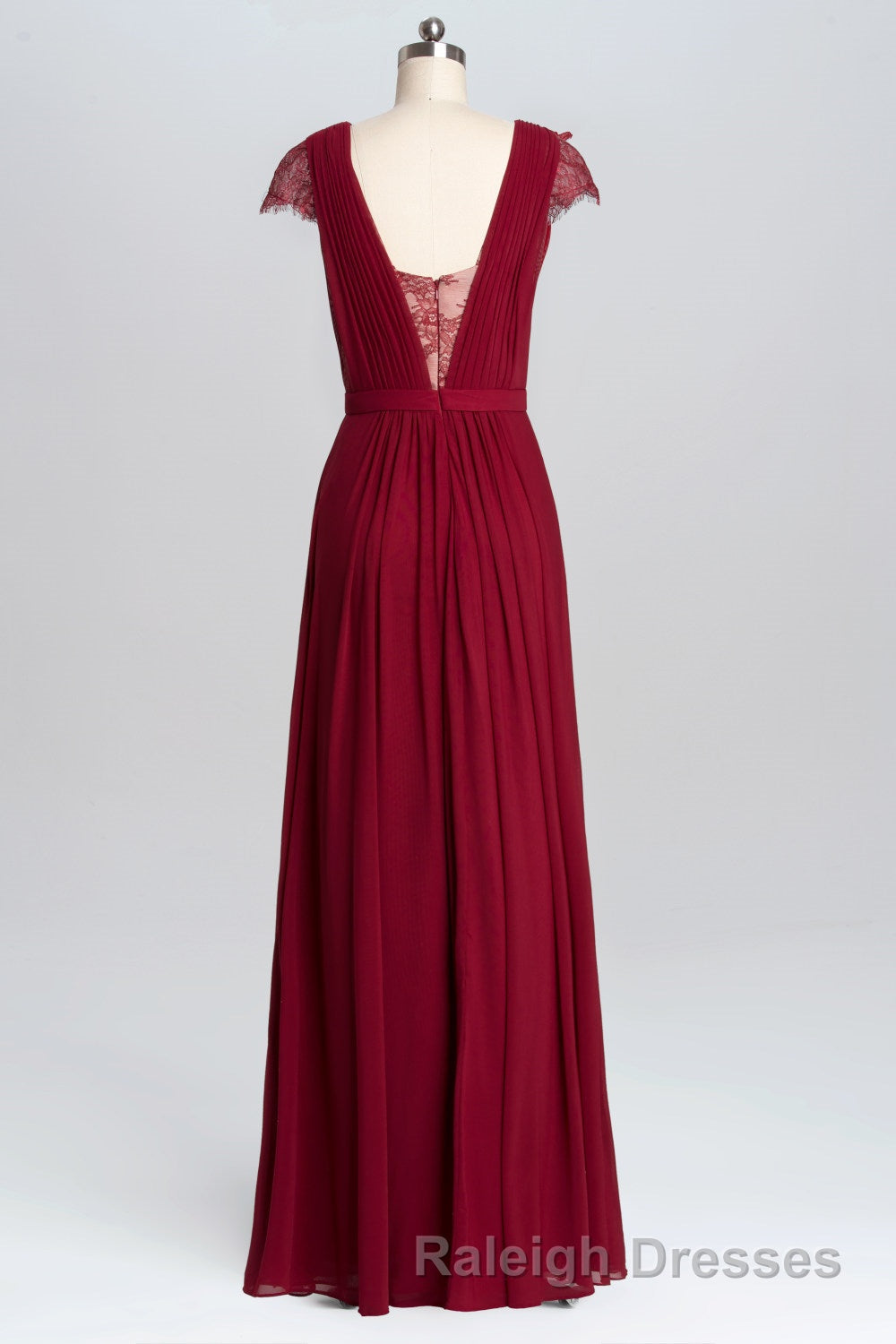 Wine Red A-line Chiffon Long Bridesmaid Dress with Cap Sleeves Secondary image
