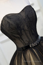 Elegant Black Strapless Lace Up Ball Gowns Tulle Homecoming Dresses