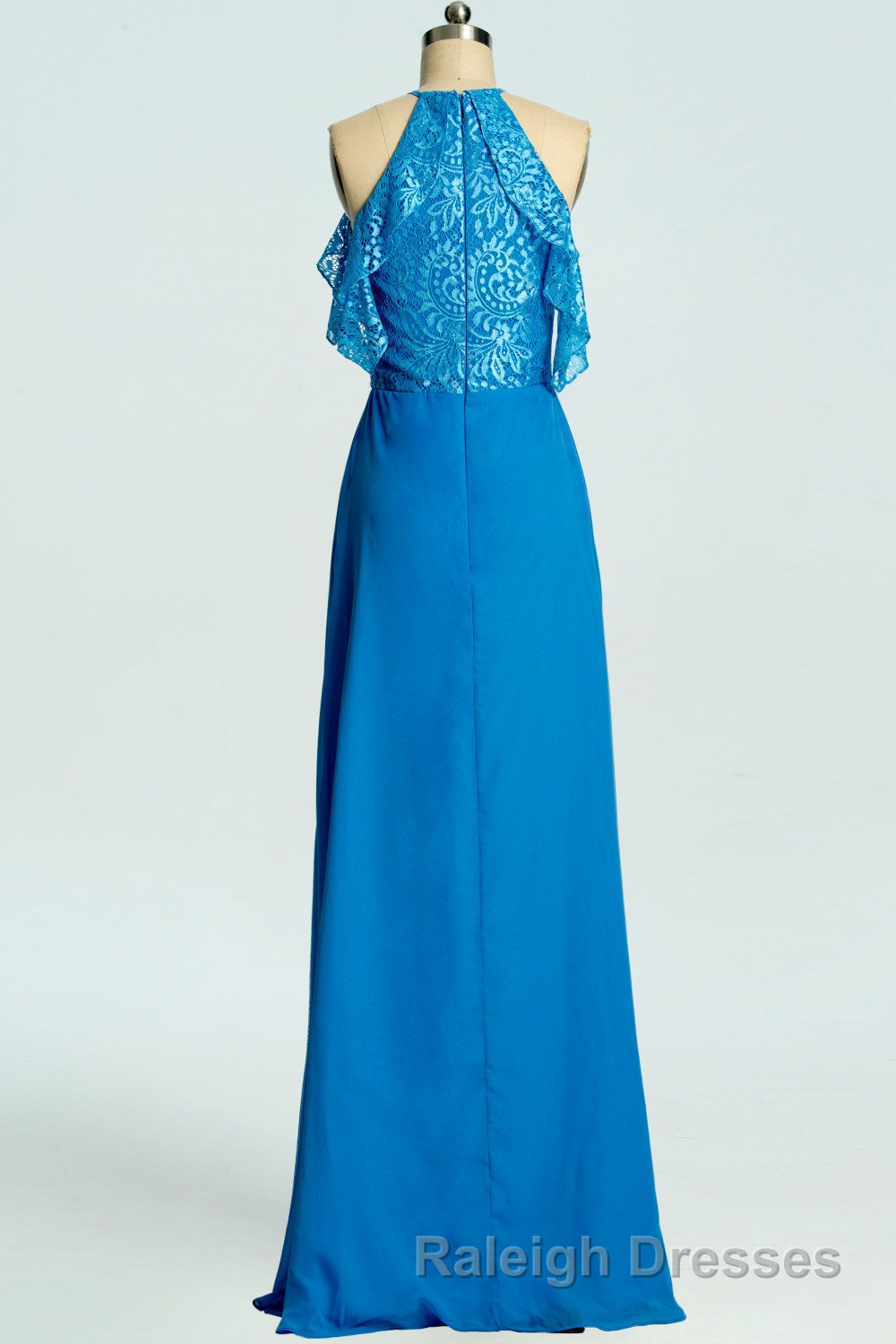 Blue A-line Lace and Chiffon Full Length Bridesmaid Dress Secondary image