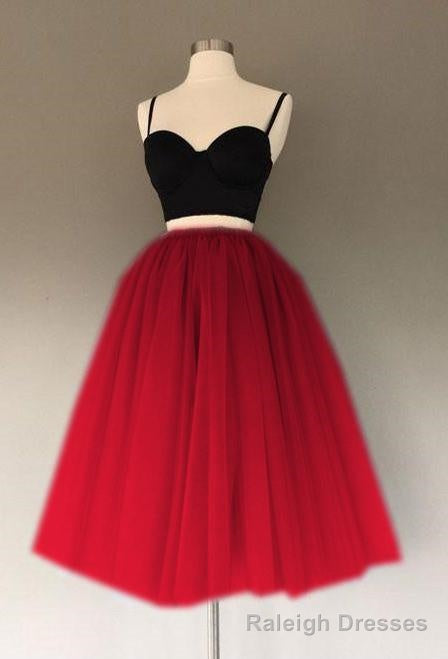 Red And Black Two Pieces Tulle Sweetheart Spaghetti Straps Short Prom Dresses Main image