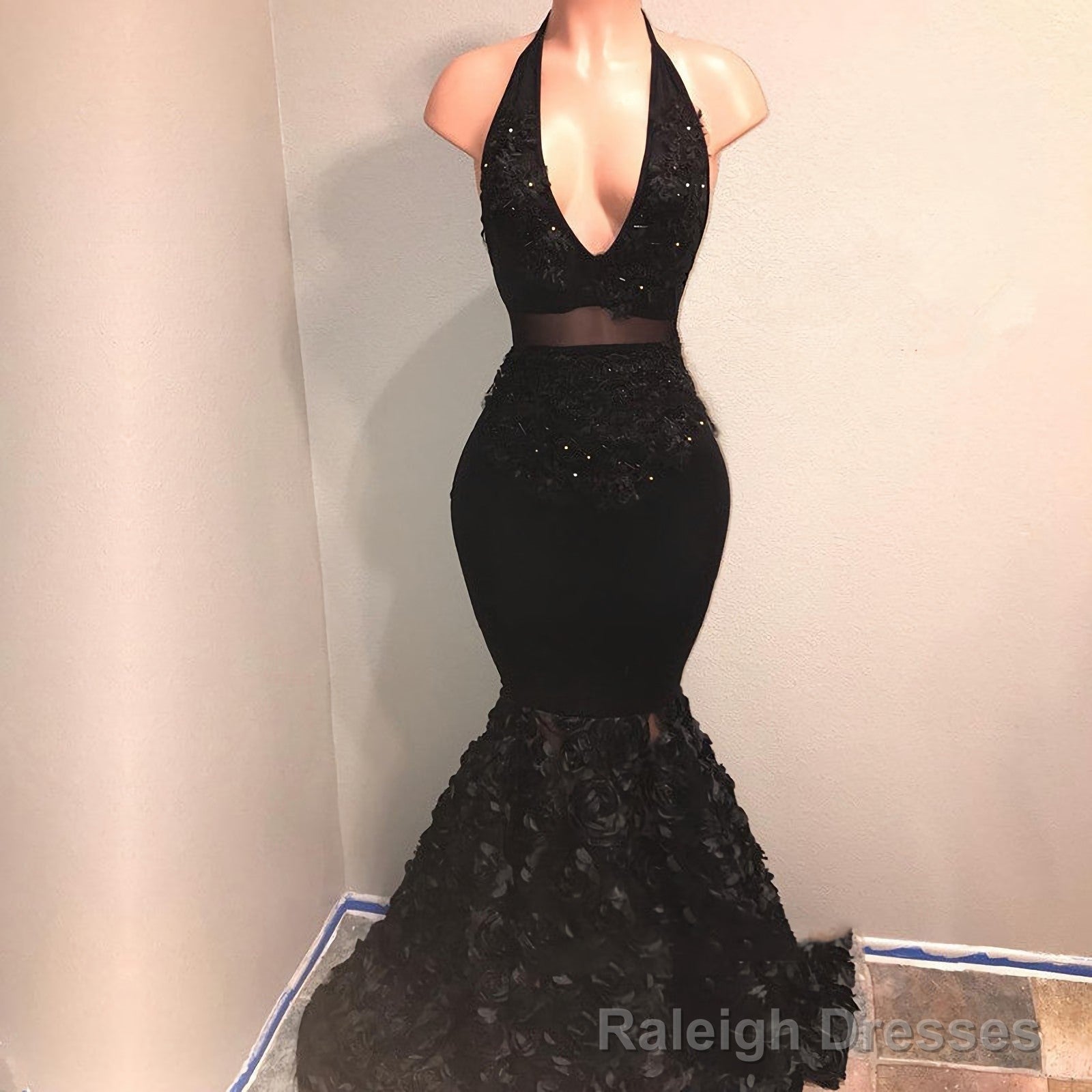 Black Mermaid Deep V Neck High Waist African Backless Prom Dresses Main image