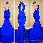 Sexy Mermaid Red High Neck Backless African Open Front Long Prom Dresses