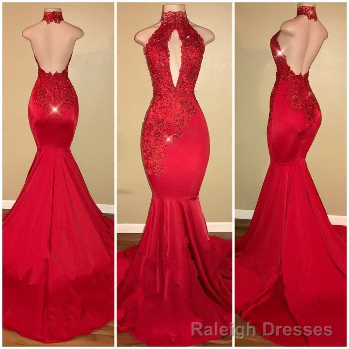 Sexy Mermaid Red High Neck Backless African Open Front Long Prom Dresses Secondary image