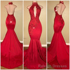 Sexy Mermaid Red High Neck Backless African Open Front Long Prom Dresses