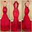 Sexy Mermaid Red High Neck Backless African Open Front Long Prom Dresses