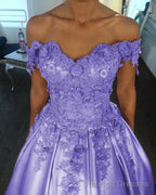 Charming Satin Off Shoulder Flowers Dusty Rose Ball Dresses