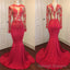 Sexy Mermaid Red See Through Zipper Long Sleeves Long African Prom Dresses