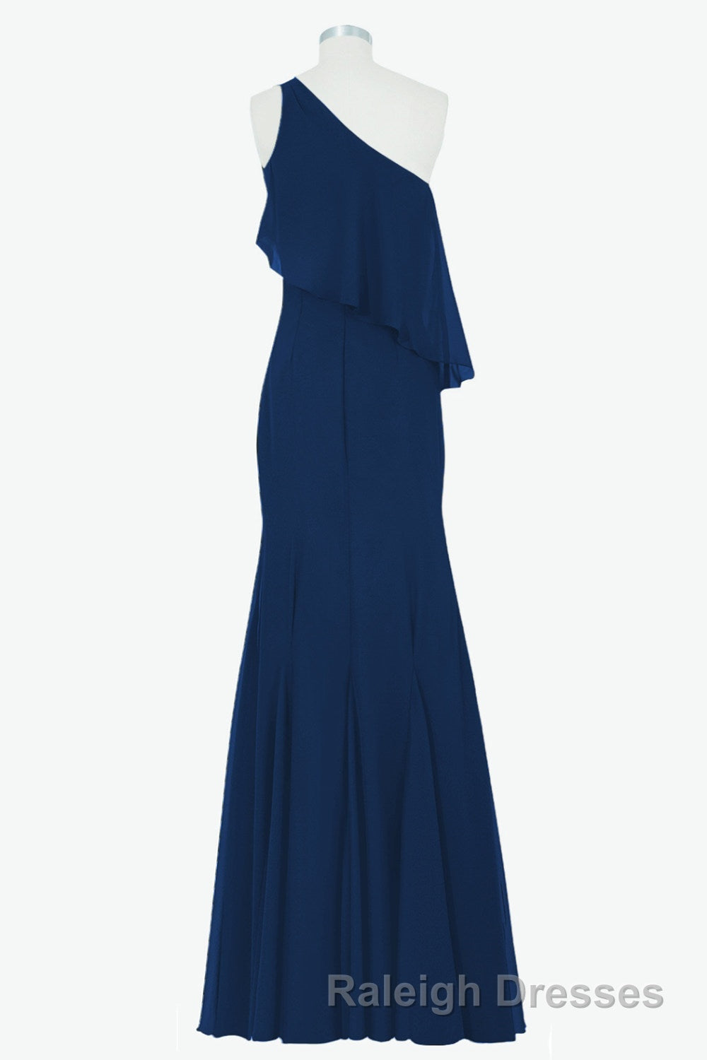 One Shoulder Navy Blue Flounce Mermaid Long Bridesmaid Dresses Secondary image