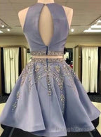 2026 A Line Jewel Neck Sleeveless Cut Out Back Beading Two Piece Cut Short Mini Homecoming Dresses