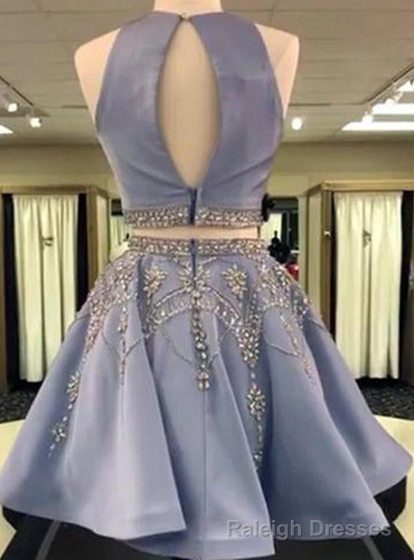 2026 A Line Jewel Neck Sleeveless Cut Out Back Beading Two Piece Cut Short Mini Homecoming Dresses