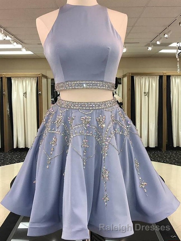2026 A Line Jewel Neck Sleeveless Cut Out Back Beading Two Piece Cut Short Mini Homecoming Dresses