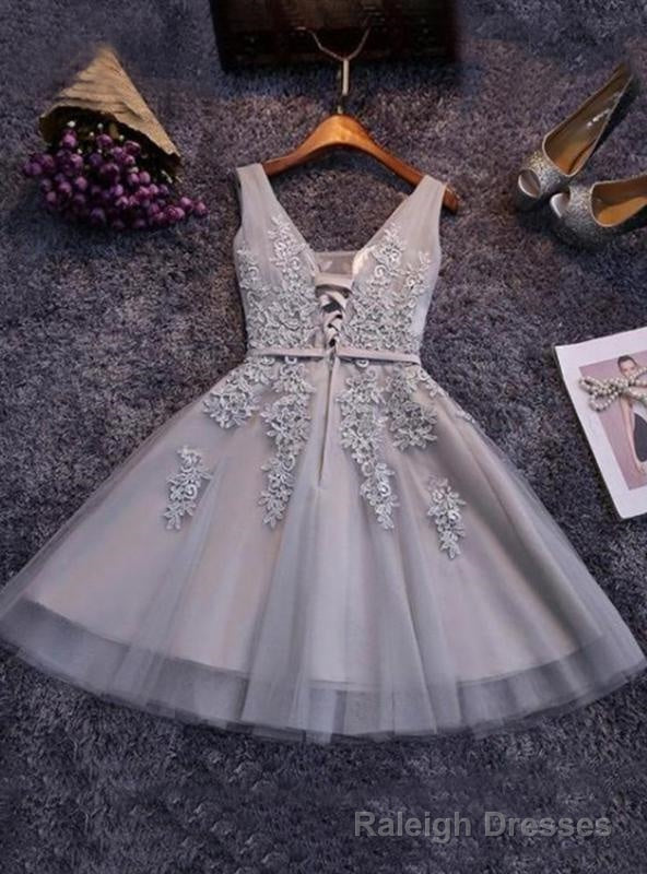 Tulle Sash/Ribbon/Belt Applique Beading V Neck Lace Up Sleeveless Homecoming Dresses Secondary image