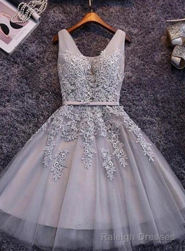 Tulle Sash/Ribbon/Belt Applique Beading V Neck Lace Up Sleeveless Homecoming Dresses Main image