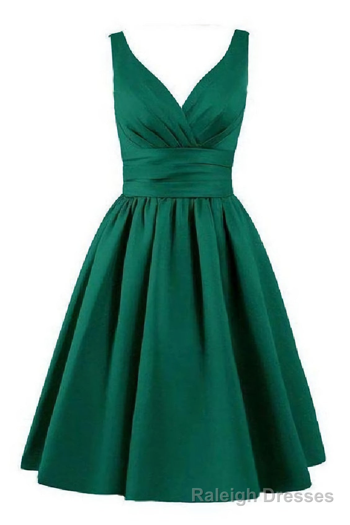 Sleeveless Pleated Hunter Ruched V Neck A Line Satin Elegant Homecoming Dresses Main image