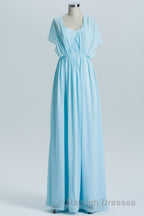 Blue Chiffon A Line Long Convertible Bridesmaid Dresses