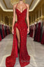 Halter Burgundy High Split Floor Length Prom Dresses