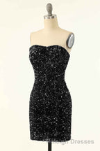 Royal Blue Sequin Strapless Mini Homecoming Dresses