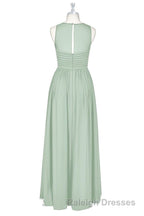 Sage Green Chiffon Sheer Neck A-Line Long Bridesmaid Dress