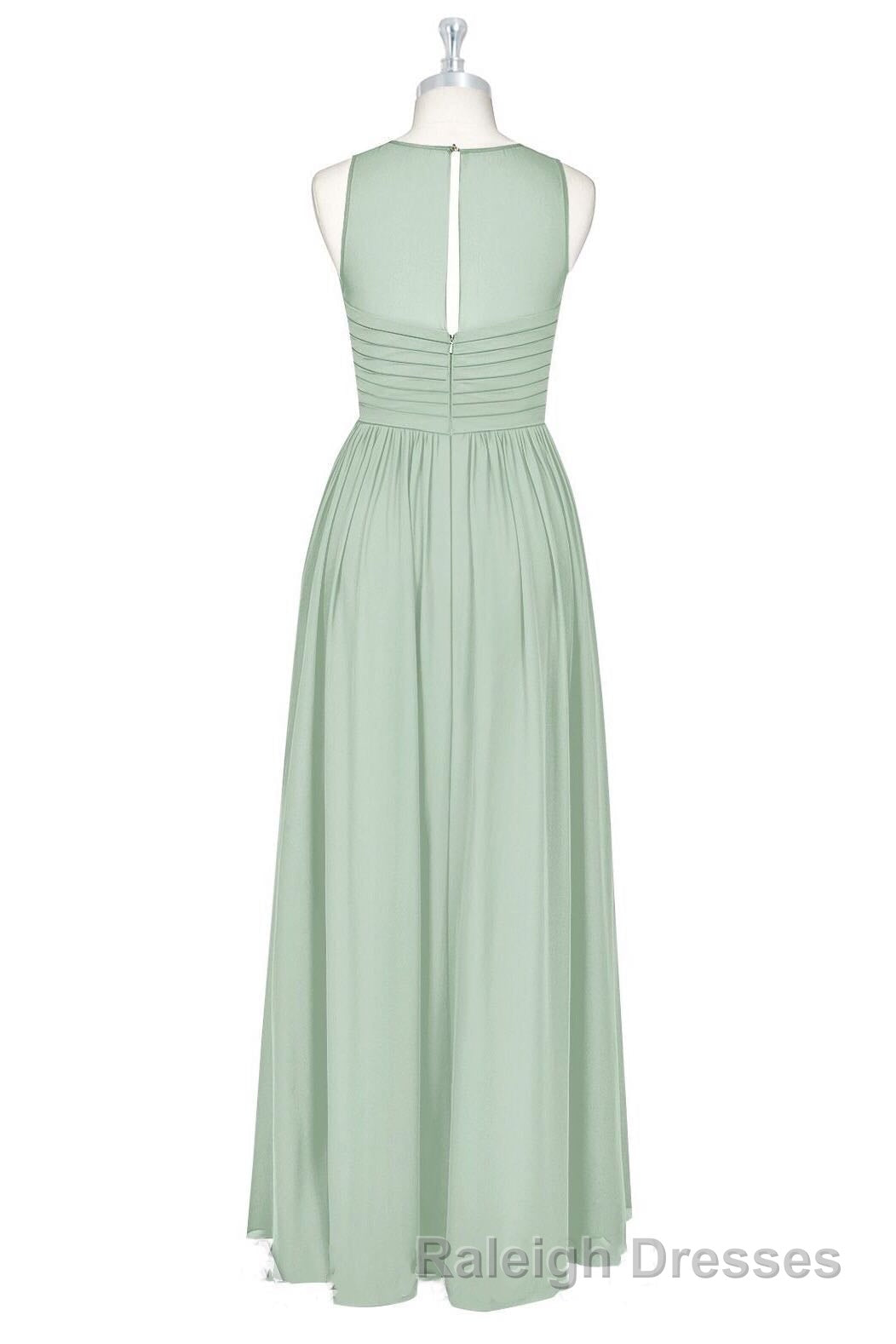 Sage Green Chiffon Sheer Neck A-Line Long Bridesmaid Dress
