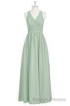 Sage Green V Neck Backless A Line Bridesmaid Dresses