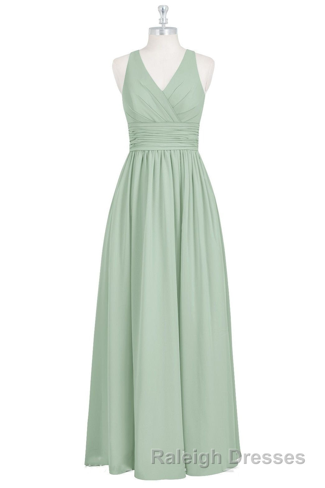 Sage Green V Neck Backless A Line Bridesmaid Dresses