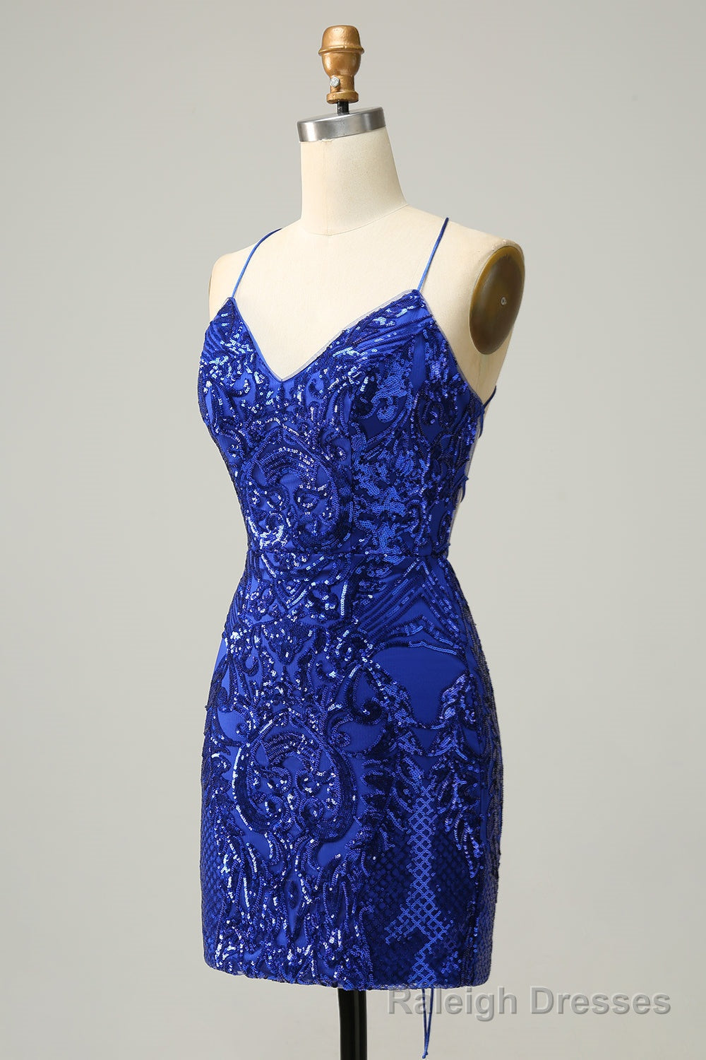 Royal Blue Sheath Lace-Up V Neck Sequins Homecoming Dress Secondary image