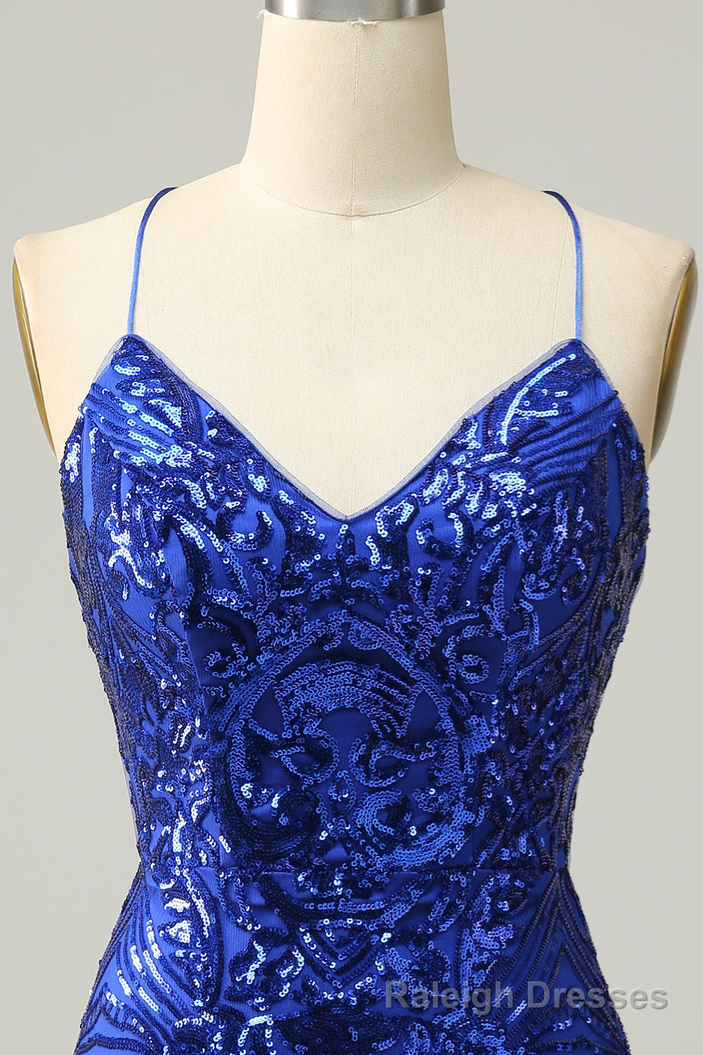 Royal Blue Sheath Lace-Up V Neck Sequins Homecoming Dress