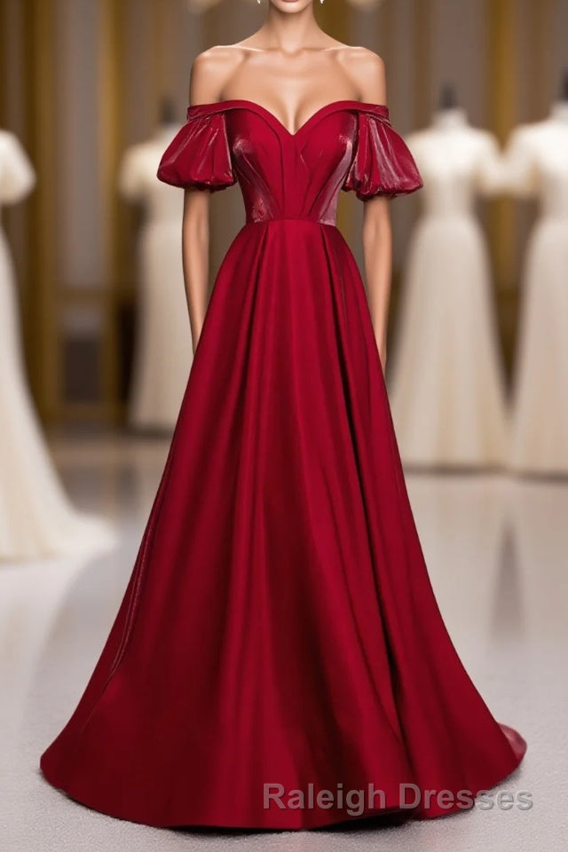 Simple Sweetheart Burgundy Satin Long Prom Dress, Burgundy Evening Dress Main image