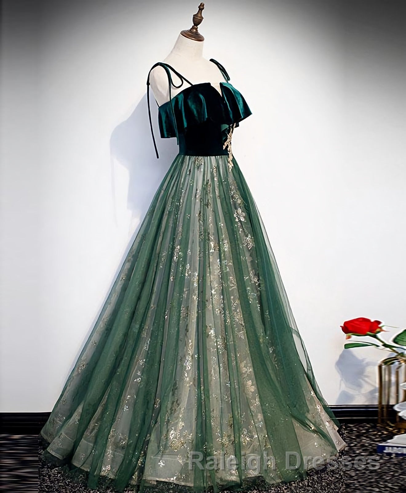 Green Tulle Lace Long Prom Dresses Green Tulle Lace Prom Dresses 1 Secondary image