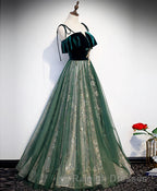 Green Tulle Lace Long Prom Dresses Green Tulle Lace Prom Dresses 1