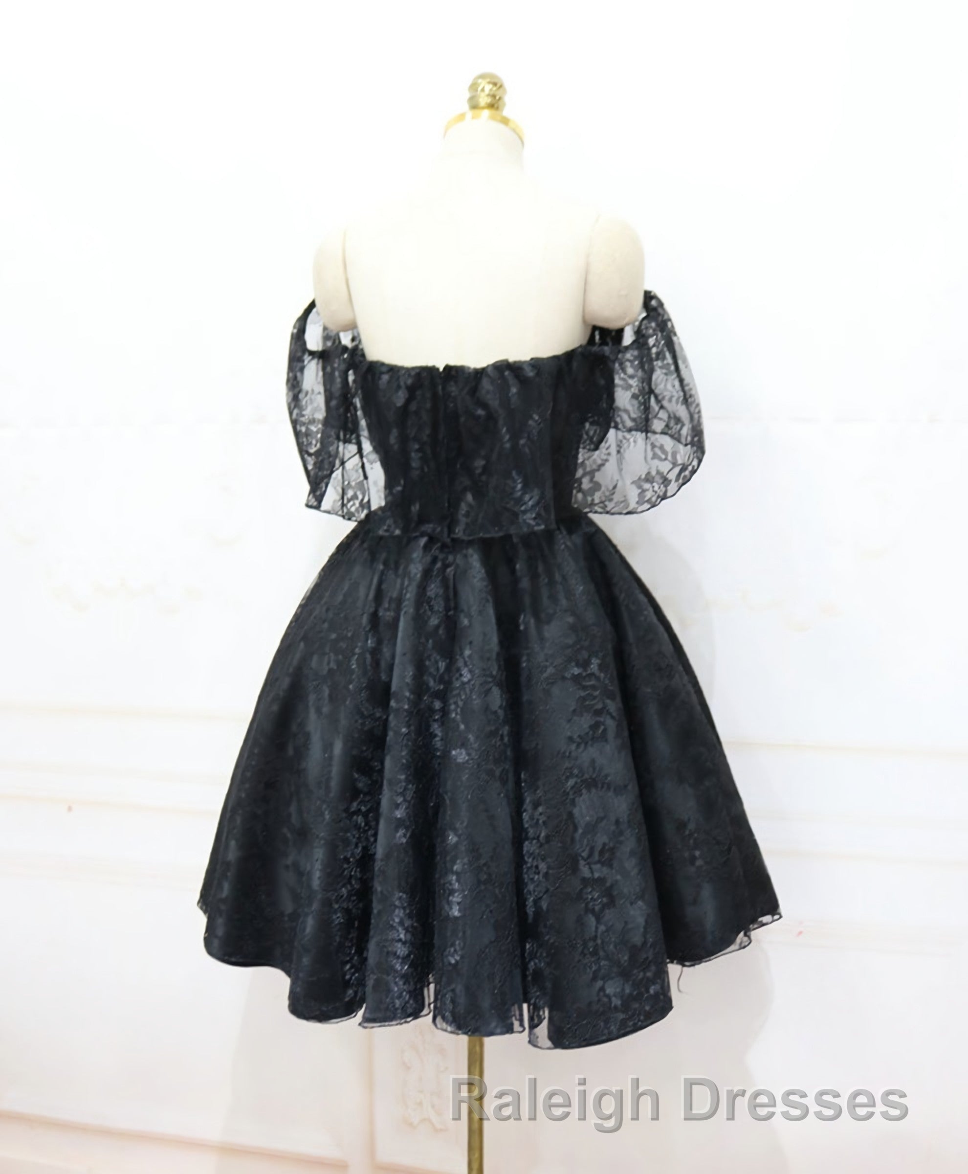 Black Sweetheart Tulle Short Lace Prom Dress, Lace Homecoming Dress