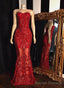 2025 Red Sheath Sweetheart Strapless Floor Length Tulle Lace Prom Dresses