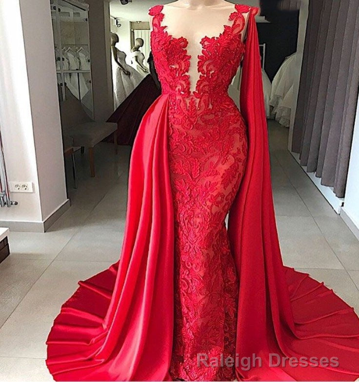 2026 Red Tulle With Appliques Long Satin Sheath Prom Dress Main image
