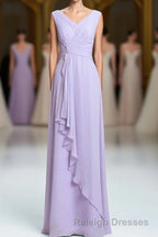 Lavender Chiffon A Line Ruffles Long Bridesmaid Dresses