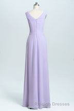 Lavender Chiffon A-line Ruffles Long Bridesmaid Dress