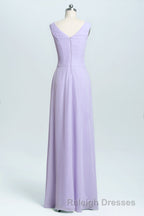 Lavender Chiffon A Line Ruffles Long Bridesmaid Dresses