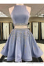 A Line 2 Pieces Beaded Satin Short Homecoming Dress Scoop