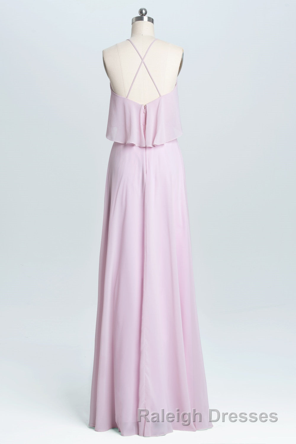 Pink Straps Flounce Chiffon A-line Long Bridesmaid Dress Secondary image