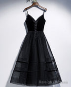 Black V Neck Tulle Short Prom Dress, Black Tulle Homecoming Dress