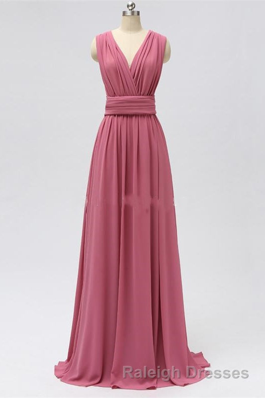 Dusty Rose Chiffon Wrap A-Line Long Bridesmaid Dress