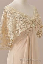 Ruffles Chiffon Long Mother of the Bride Dresses with Lace Cape