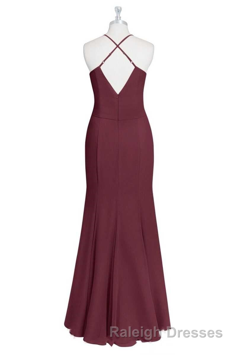 Burgundy Chiffon Cross-Back Mermaid Long Bridesmaid Dress Secondary image