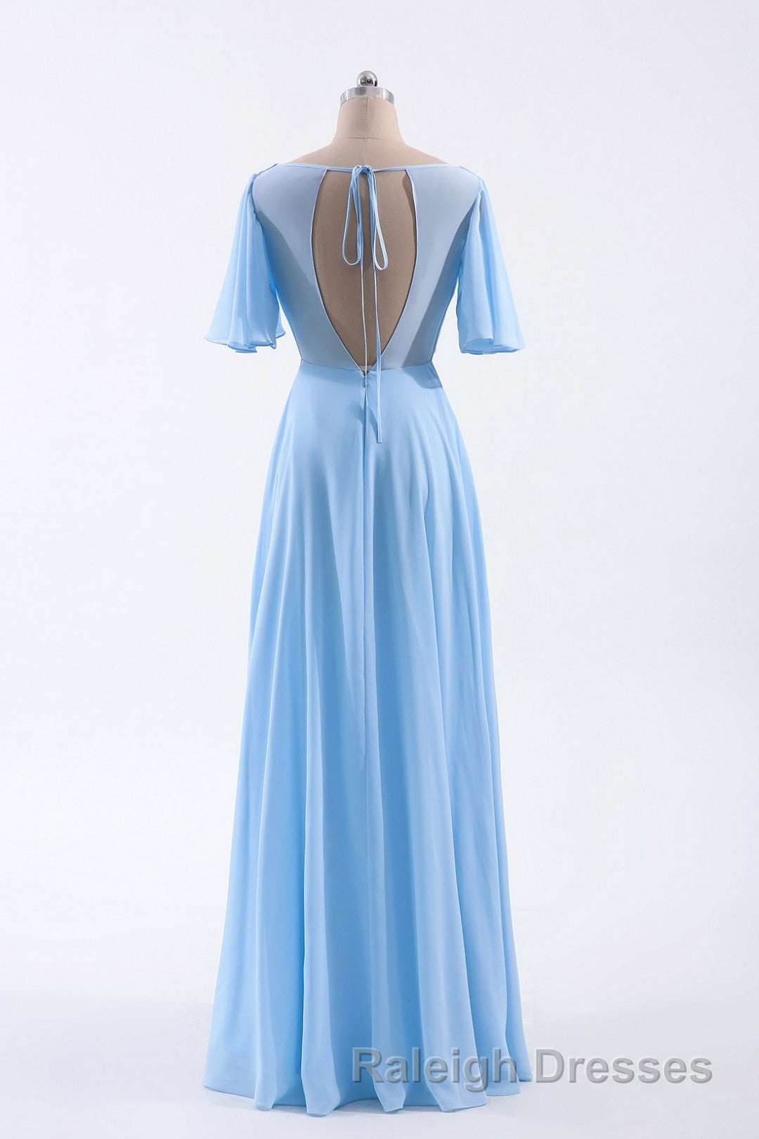 Flutter Sleeves Blue Chiffon A-line Long Bridesmaid Dress Secondary image