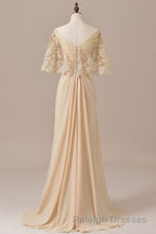 Ruffles Chiffon Long Mother of the Bride Dresses with Lace Cape