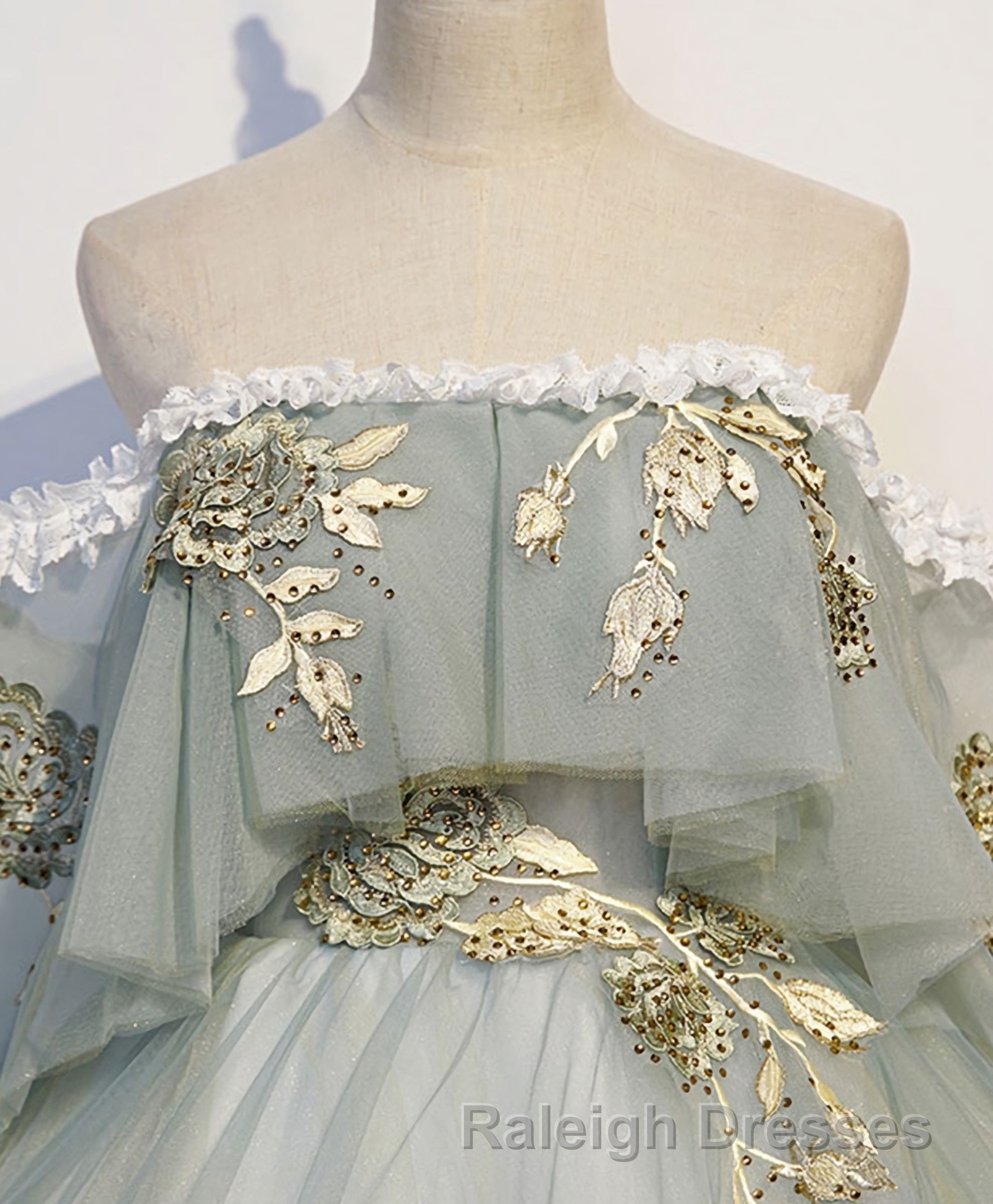 Green Tulle Lace Long Prom Dresses Green Tulle Sweetheart Dresses