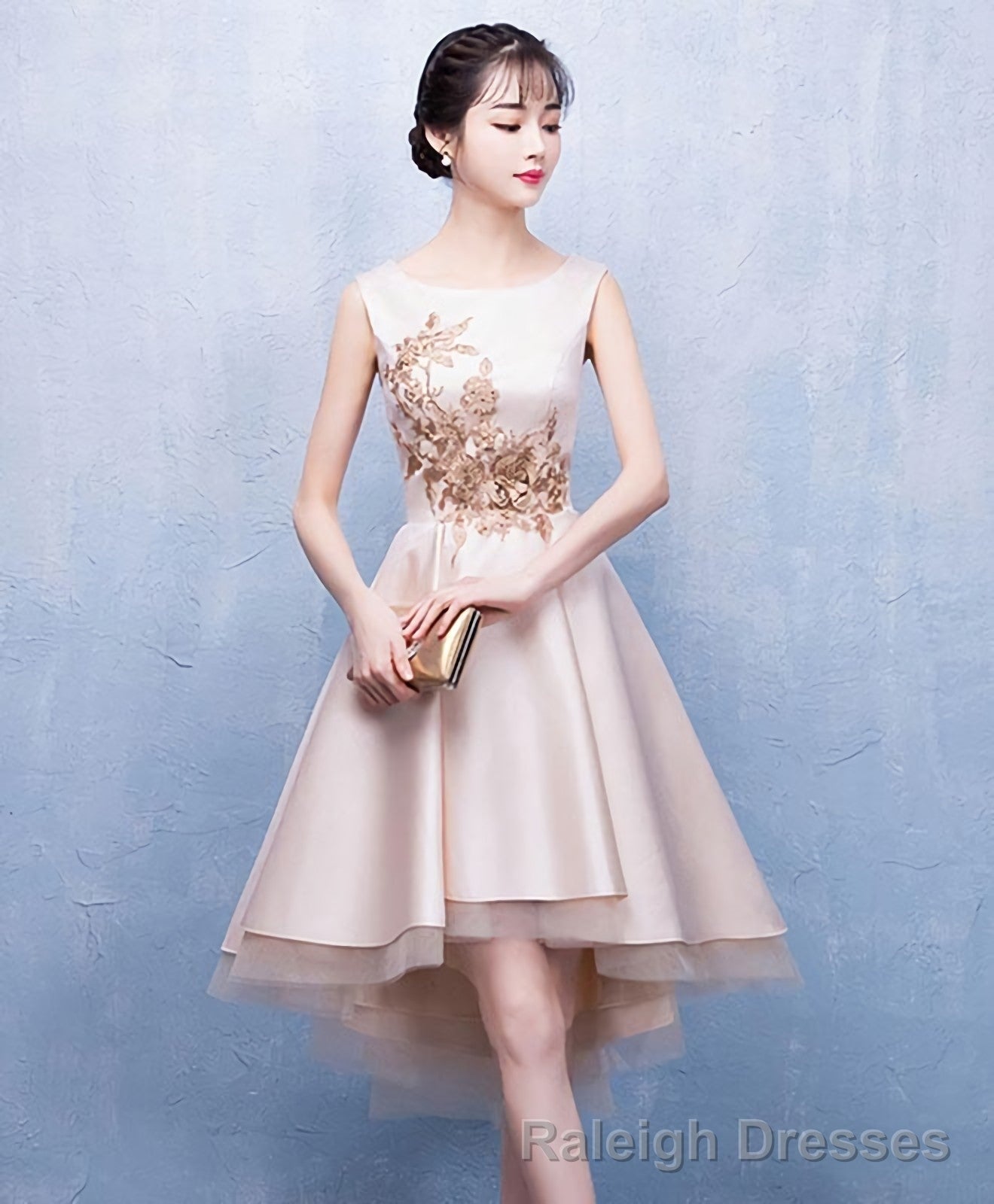 Champagne Satin Lace Short Prom Dress Champagne Homecoming Dress Secondary image
