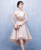 Champagne Satin Lace Short Prom Dress Champagne Homecoming Dress