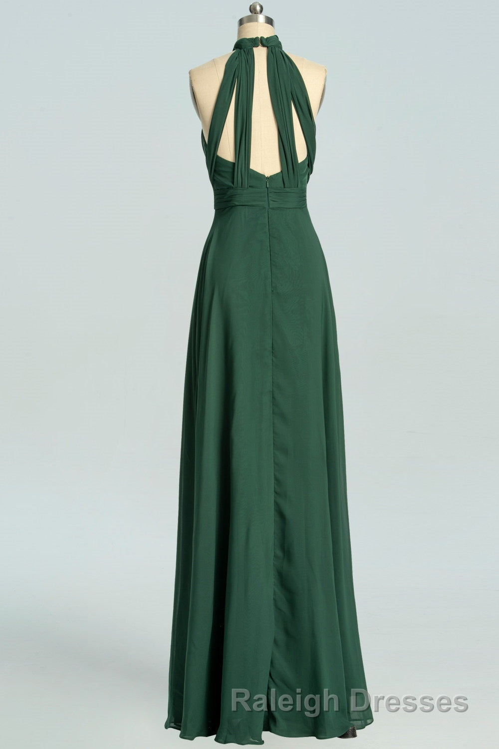 Halter Hunter Green Chiffon A-line Long Bridesmaid Dress