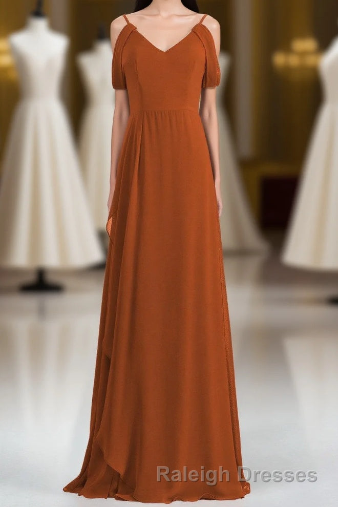 Burnt Orange A-line Chiffon Long Bridesmaid Dress Main image