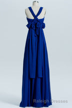 Royal Blue A Line Chiffon Long Convertible Bridesmaid Dresses